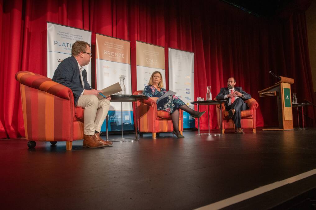 DEBATE: Examiner editor Corey Martin questions Bass Liberal MHR Bridget Archer and Labor candidate Ross Hart. Pictures: Paul Scambler