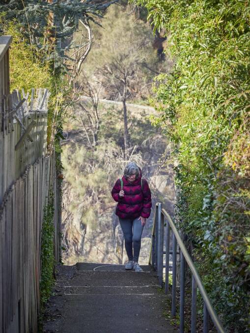 AN UPHILL BATTLE: Trevallyn resident Anna Fitzpatrick ascends the disputed pathway. Picture: Rod Thompson