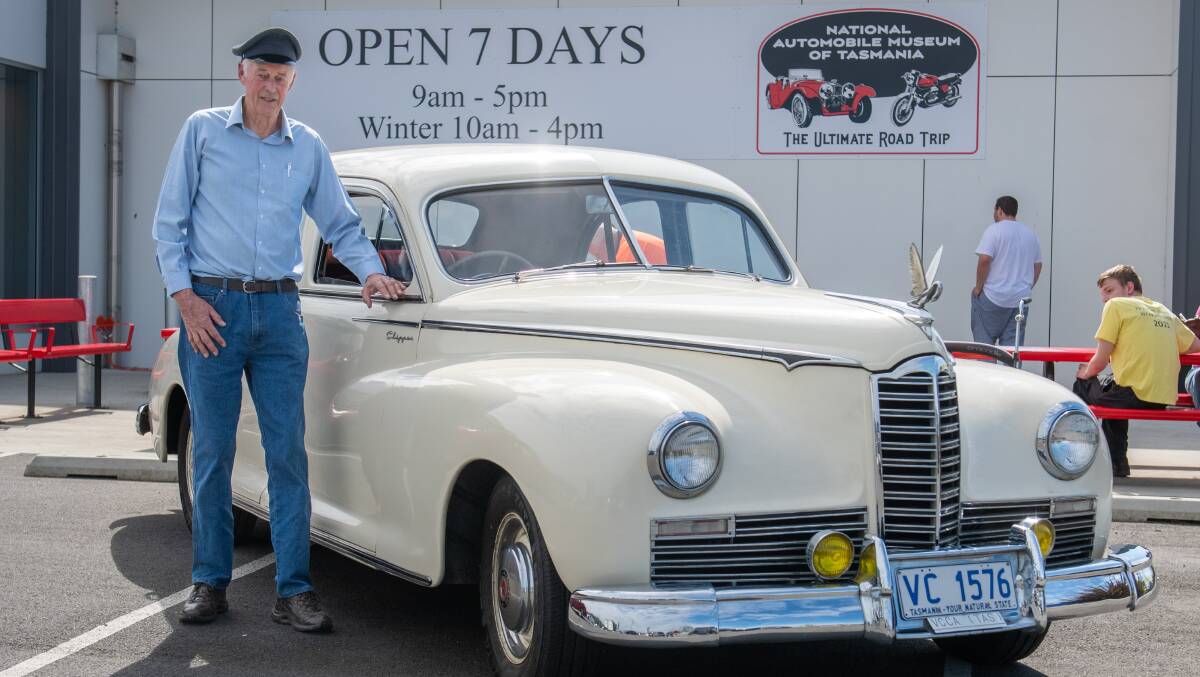 Ken Silver of Launceston with his 1946 Packard car, which the Queen rode in during the 1954 Royal Tour of Tasmania. Pictures by Paul Scambler.