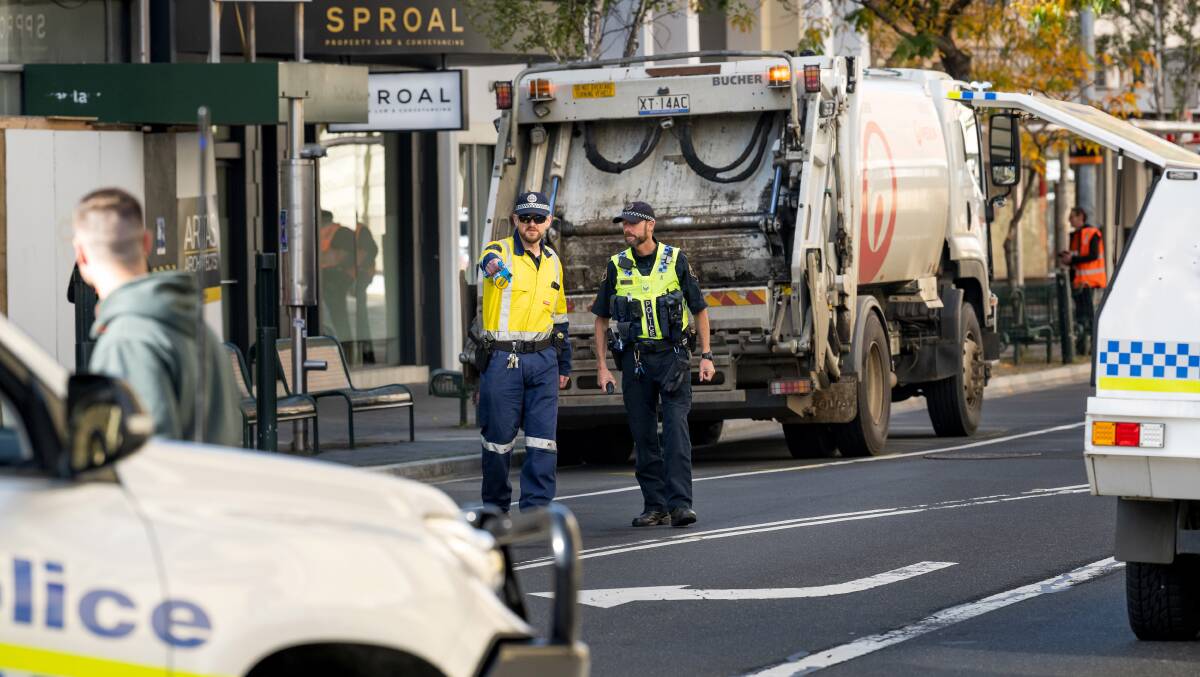 A pedestrian was hit by a garbage truck in St John Street, Launceston.Tuesday May 2 2023 Picture by Phillip Biggs