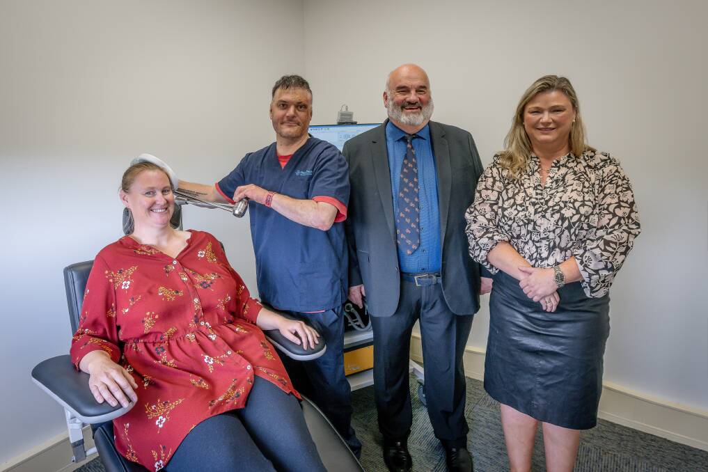 NeuroCentrix patient Kristy, practice manager Jean-Christophe Evain, Professor David Barton and clinical psychologist Lucy Wise at the Official opening of NeuroCentrix in Launceston. Picture by Craig George