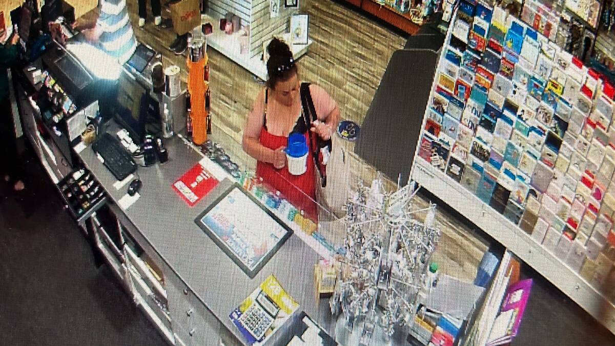 Bianca Elizabeth Pyke was caught on CCTV stealing a tin belonging to The Examiner's Empty Stocking Appeal from the Nextra newsagency at Kings Meadows. Picture supplied