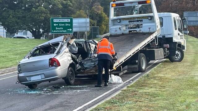 CRASH: single-vehicle crash on Midland Highway causes significant delays. Picture: Nicholas Clark