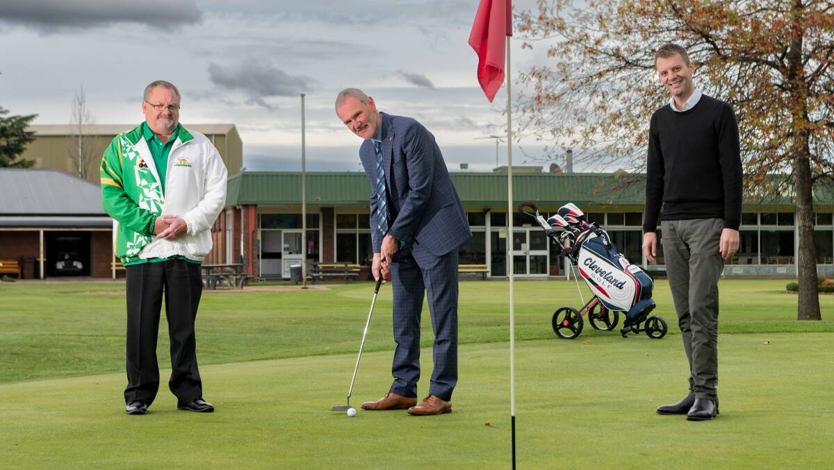 Mayor Albert van Zetten, North Launceston Bowls pres. Wayne Howard and Mowbray Golf Club pres. James Hipwood. Picture: Phil Biggs