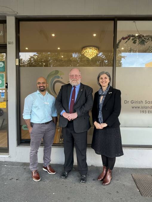 Australian Dental Association President Dr Girish Sasidharan, Royal Flying Doctors Service Tasmania CEO John Kirwan & TasCOSS CEO Adrienne Picone. Photo: Supplied.