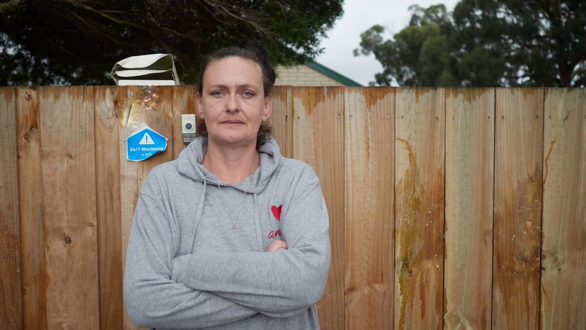 Venessa Rayner out the front of her home. She says people have been egging her fence. Picture: Rod Thompson