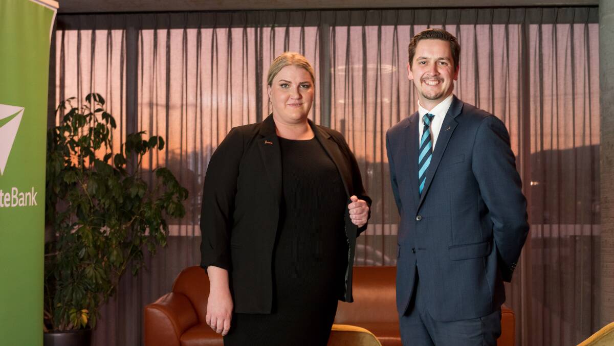 AUCTION: Finalists of the annual REIT Auctioneers competition Alyce Fleming and Conall Cassidy. Picture: Phillip Biggs 