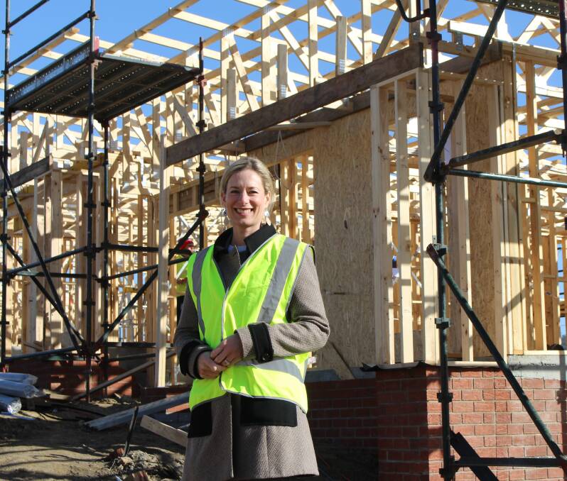 Opposition Leader Rebecca White at the site of SJM Property Developments' project. Photo supplied