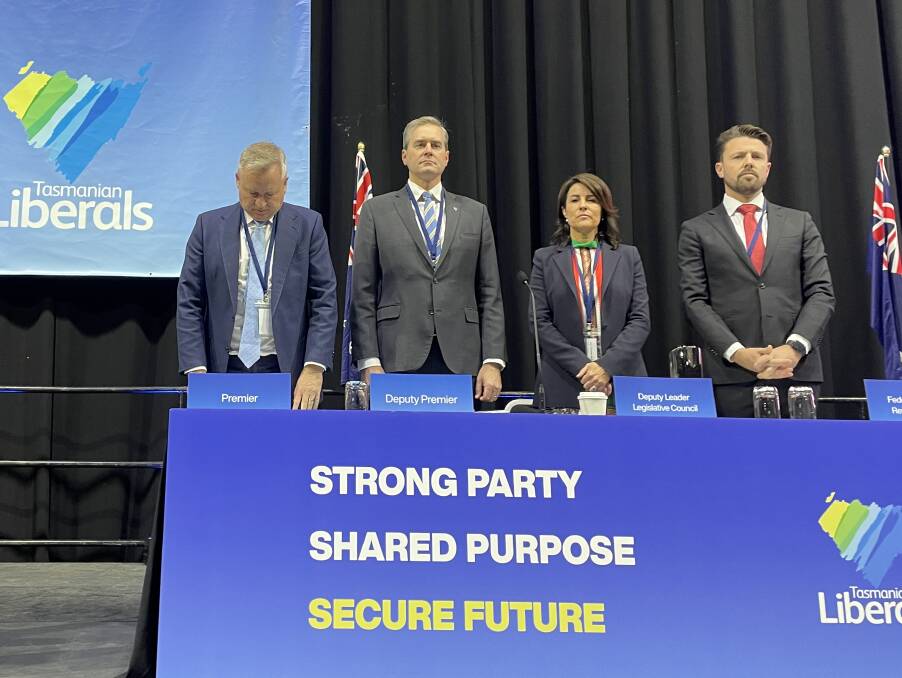Premier Rockliff with Bass MHA Michael Ferguson, Rosevears MLC Jo Palmer and Senator Jonno Duniam at Liberals' State Council on Saturday. Picture by Ben Seeder