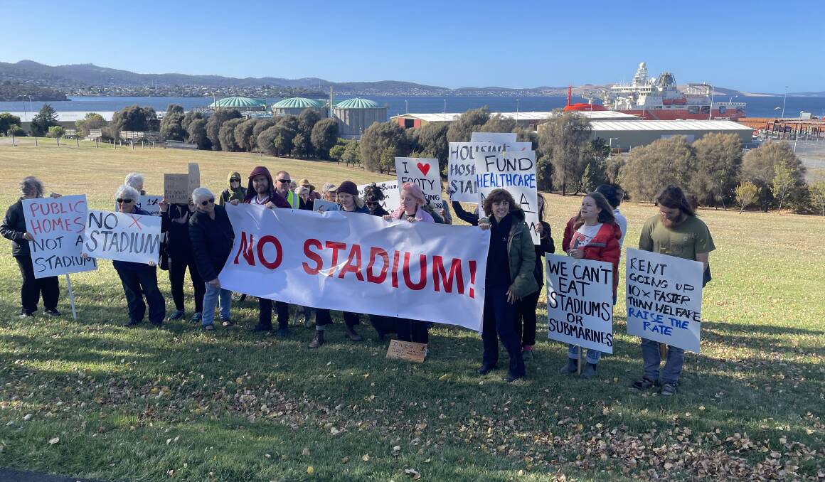 A small group of rowdy anti-stadium protesters confronted the PM during his announcement. Photo by Ben Seeder 