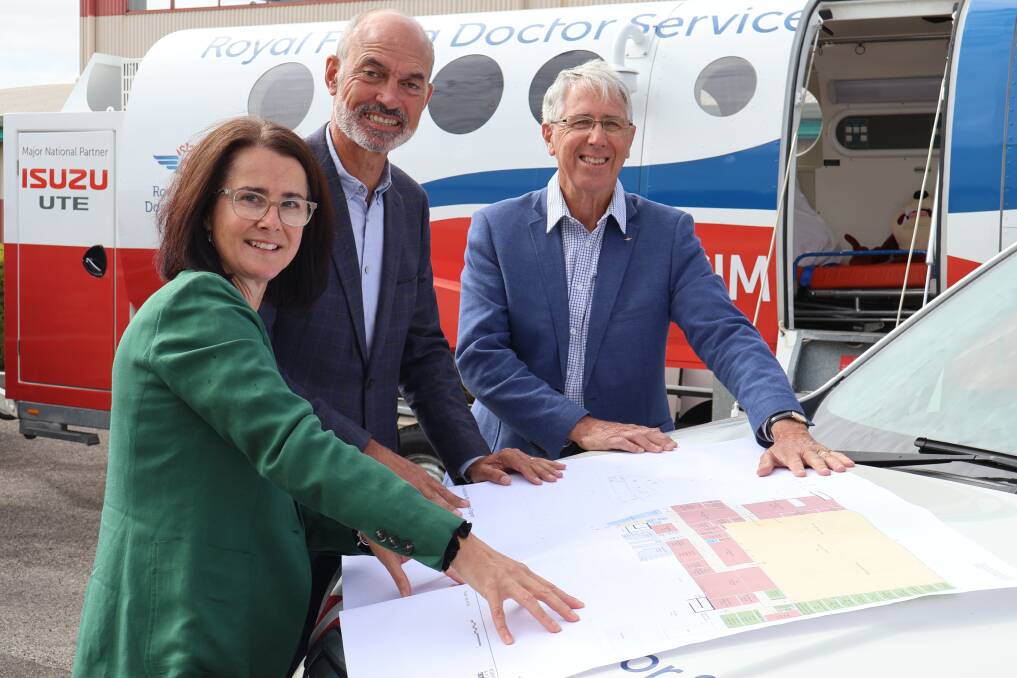 RFDS chief executive Nicole Henty, Health Minister Guy Barnett and RFDS chair Malcolm White. Picture supplied