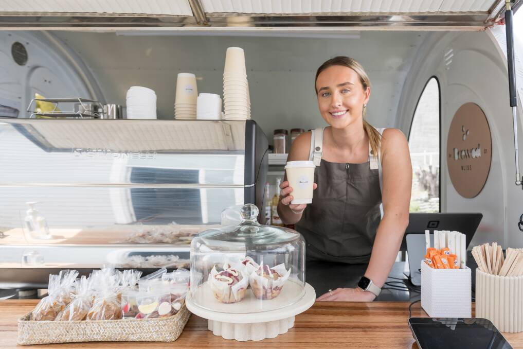 Brew Bliss owner and founder Ella McKenzie in her mobile coffee trailer. Picture by Phillip Biggs
