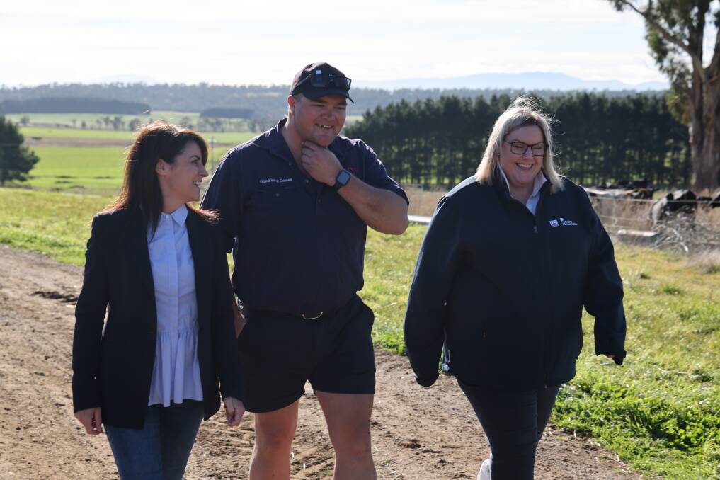 Primary Industries Minister Jo Palmer with local dairy farmer Troy Ainslie and Laura Richardson from Dairy Tasmania. Picture supplied