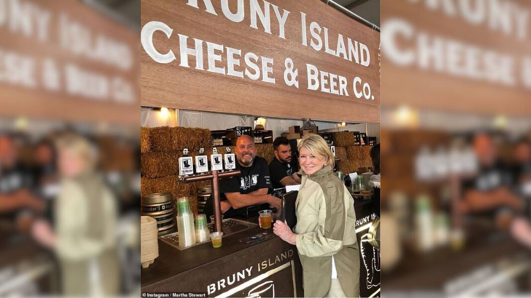 Martha Stewart during her trip to Tasmania in 2019, outside Bruny Island Cheese & Beer Co. Picture supplied. 