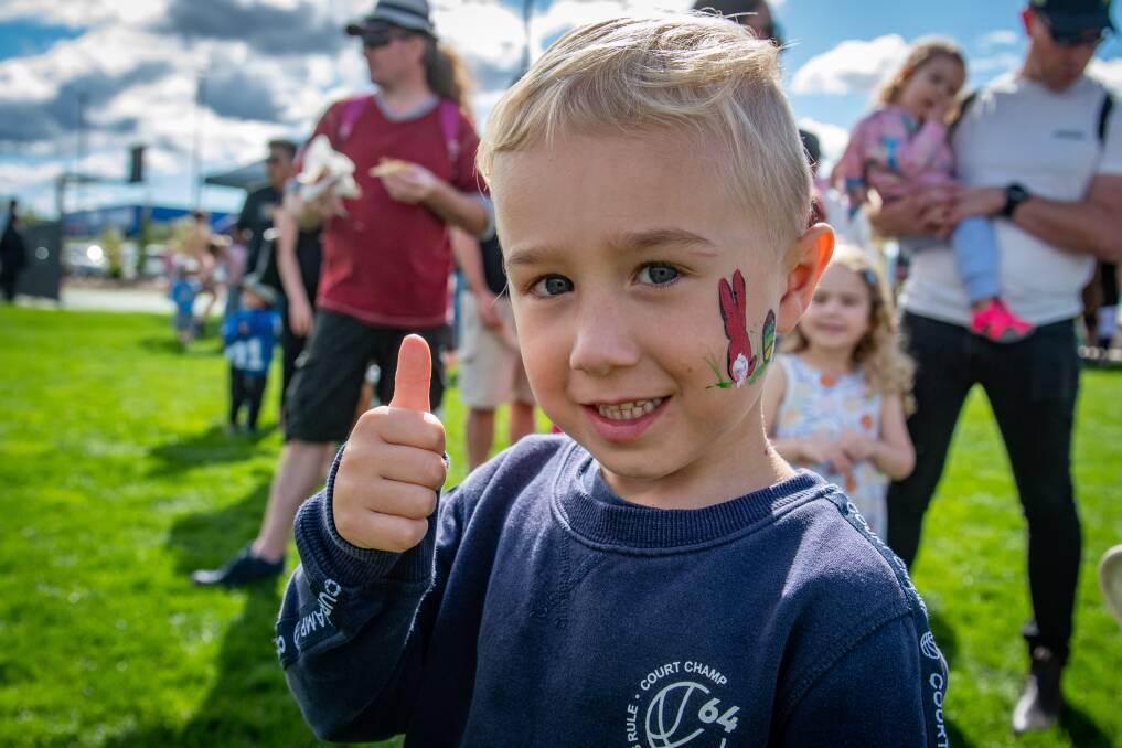 Max Fifis, 4, of Launceston shows off his face painting at Riverbend Park. Pictures by Paul Scambler