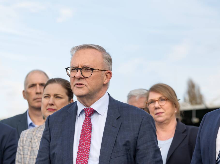 Prime Minister Anthony Albanese commemorated the anniversary of the Port Arthur massacre during his announcement of funding for the UTAS Stadium. Picture by Phillip Biggs