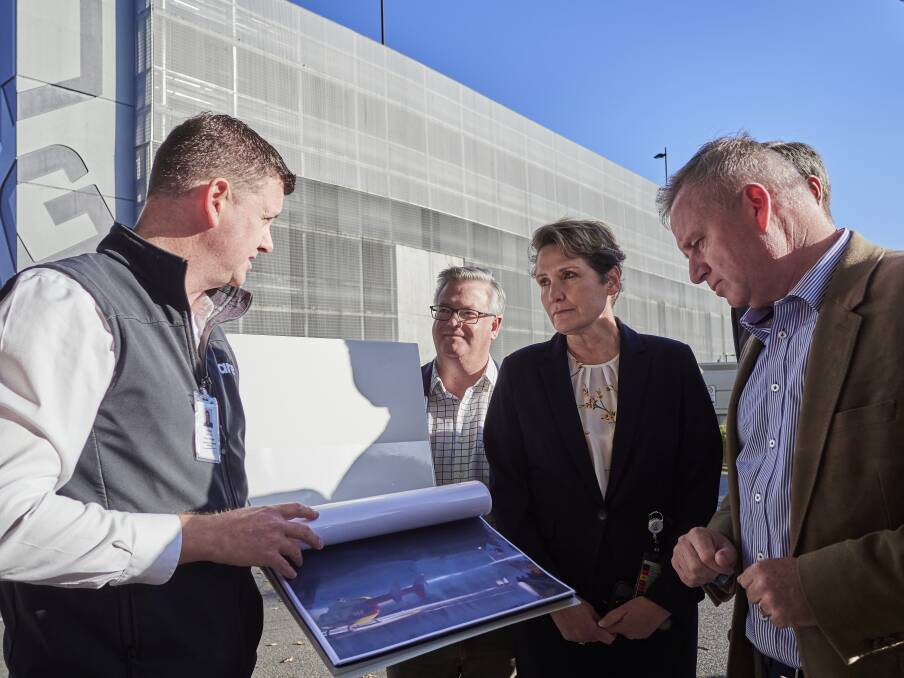 Rare project manager Andrew Goelst, Liberal Member for Bass Simon Wood, Hospitals North chief executive Jen Duncan and Premier and Health Minister Jeremy Rockliff at the announcement of funding for the Launceston General Hospital Helipad. Picture Rod Thompson