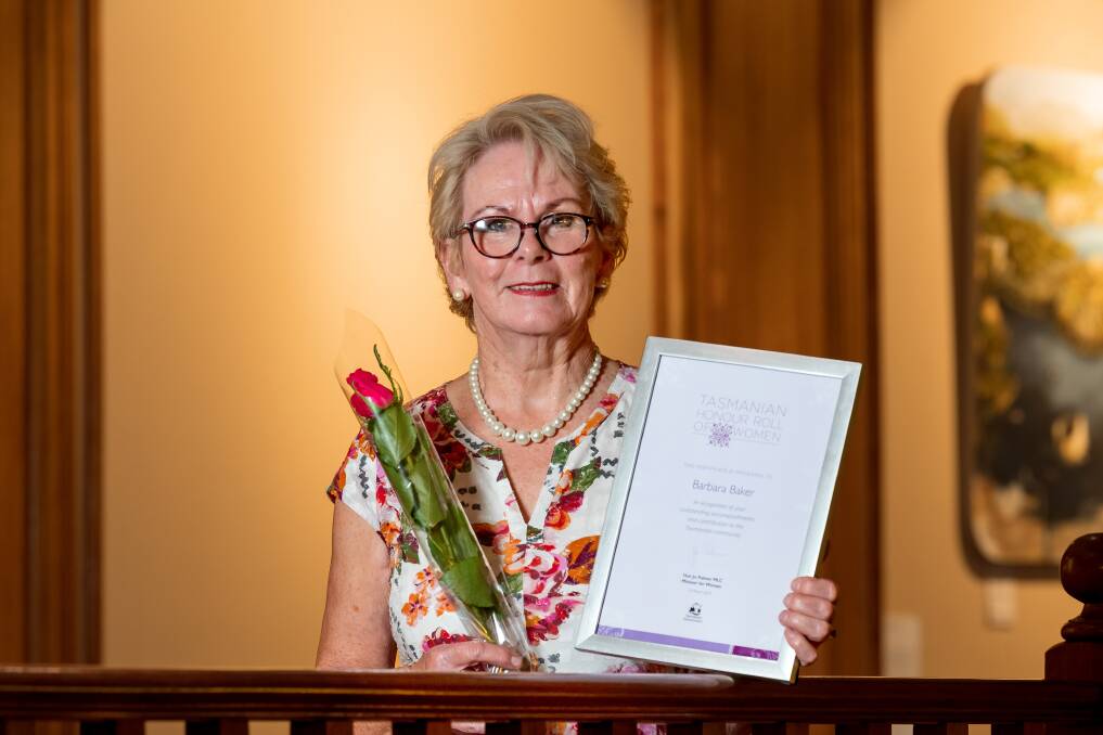 Tasmanian Honour Roll of Women inductee Barbara Baker, awarded for her service to health, community, advocacy and inclusion. Picture by Phillip Biggs