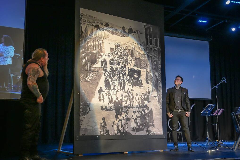 Avery Harwood and Launceston Mayor Matthew Garwood reveal the historic photo. Picture by Craig George