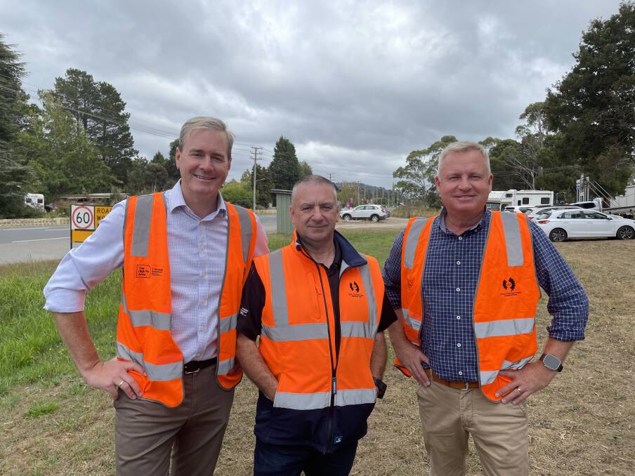 Infrastructure Minister Michael Ferguson with Civil Contractors Federation Tasmania CEO Andrew Winch and Premier Jeremy Rockliff. Picture by Duncan Bailey 