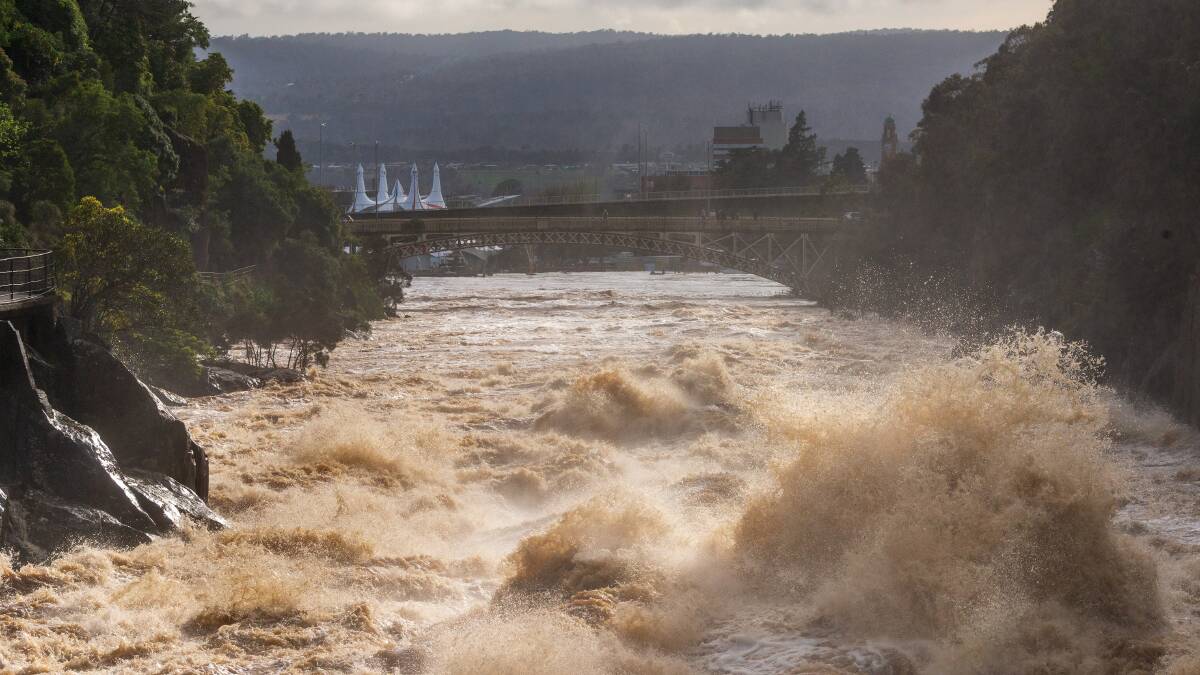 South Esk River floods through Cataract Gorge on October 16, 2022. Picture by Phillip Biggs