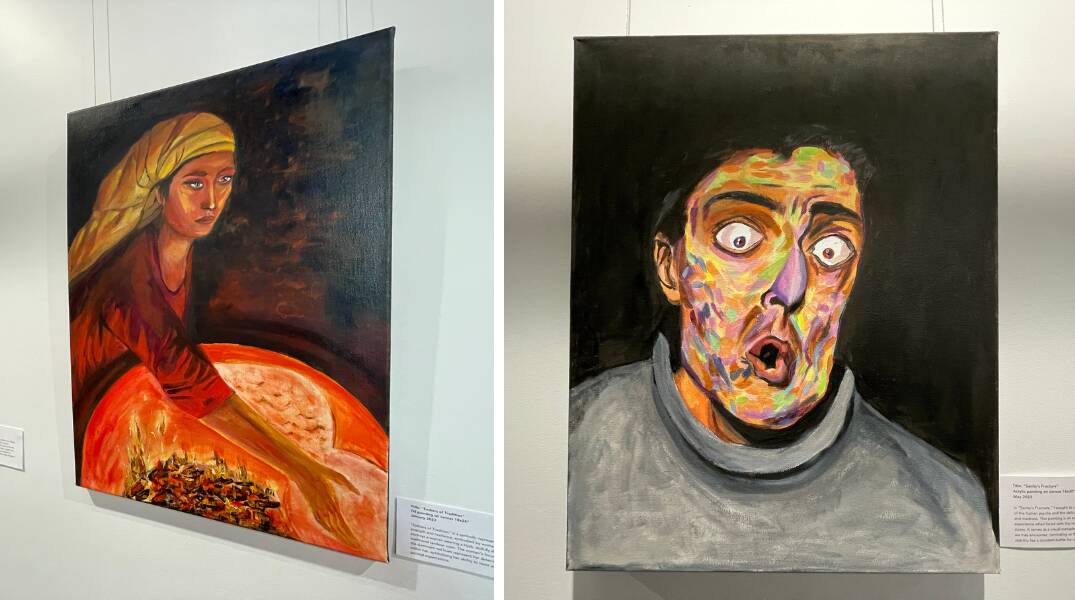"Embers of Tradition" and "Sanity's Fracture" by Afghan artist Sakina Parsa. Picture Duncan Bailey