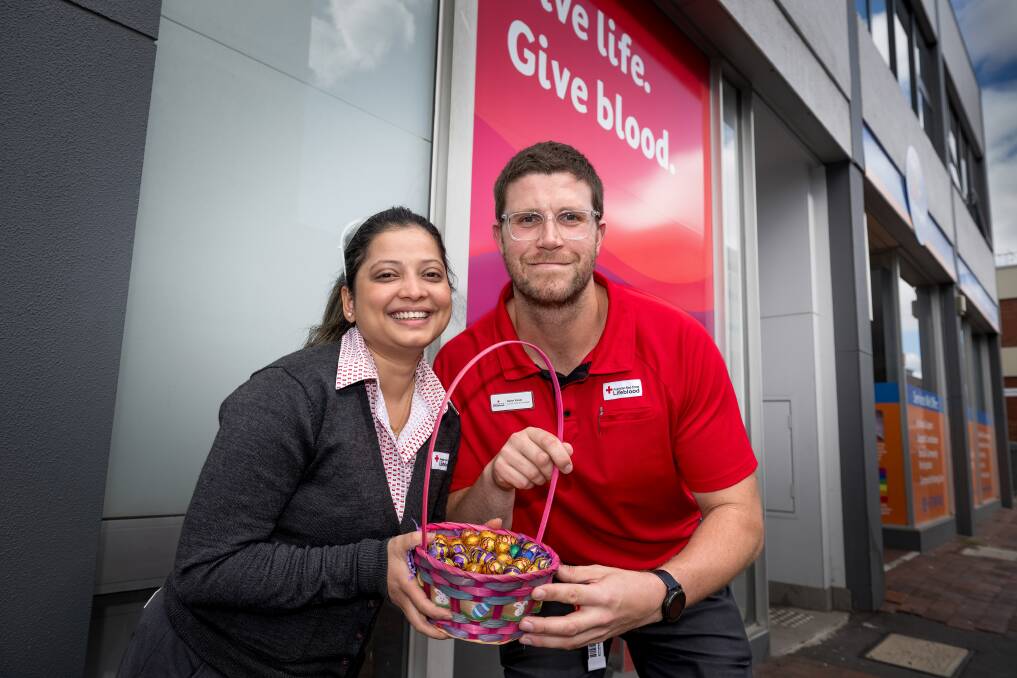Launceston Lifeblood donor centre manager Dylan Visser and donor services assistant Sabita Adhikari outside the donation centre ahead of the Easter long weekend blood drive. Picture by Phillip Biggs