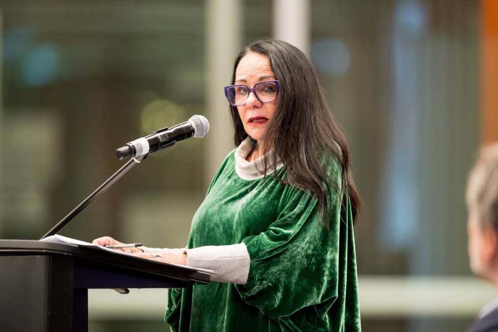 Federal minister for Indigenous Australians Linda Burney speaks at the Voice to Parliament discussion at UTAS Library. Picture Phillip Biggs