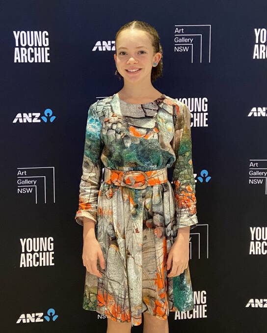 Cacia at the Young Archie's, in her dress designed by the Spotted Quoll in Launceston. Picture supplied 