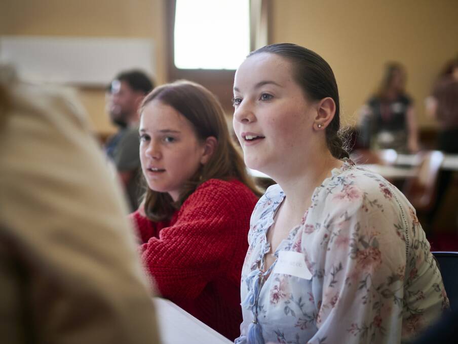 Petalynn Webb and Abigail Murray at the Launceston Youth Symposium in January. Picture by Rod Thompson