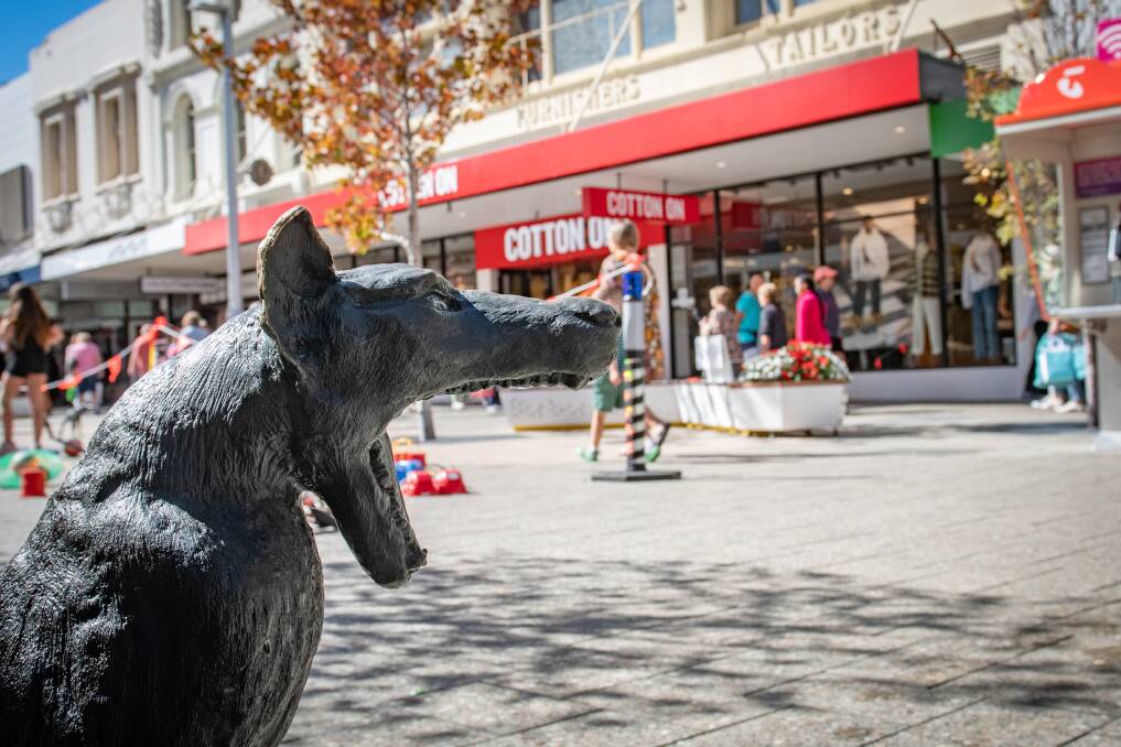 A Thylacine statue at the Brisbane Street Mall before it was relocated to Civic Square. Picture Paul Scambler 