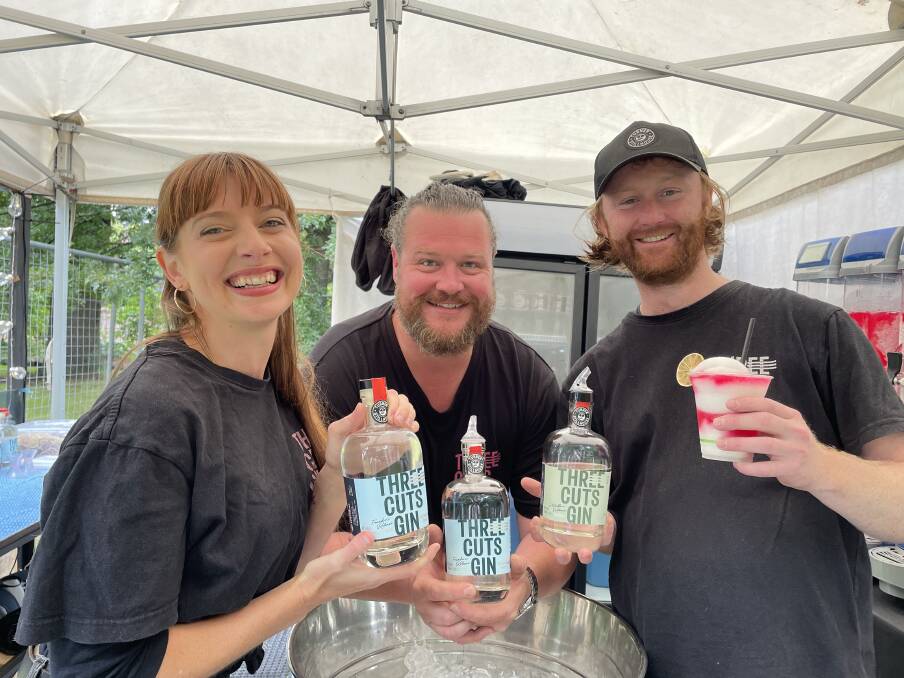 Alix Brown, Adam Young and Alex Kidd of Three Cuts Gin at Festivale 2023. Picture by Duncan Bailey
