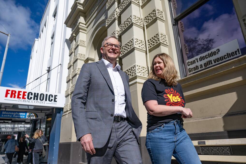 Prime Minister Anthony Albanese with Liberal member for Bass Bridget Archer MP on St John Street. Picture Paul Scambler