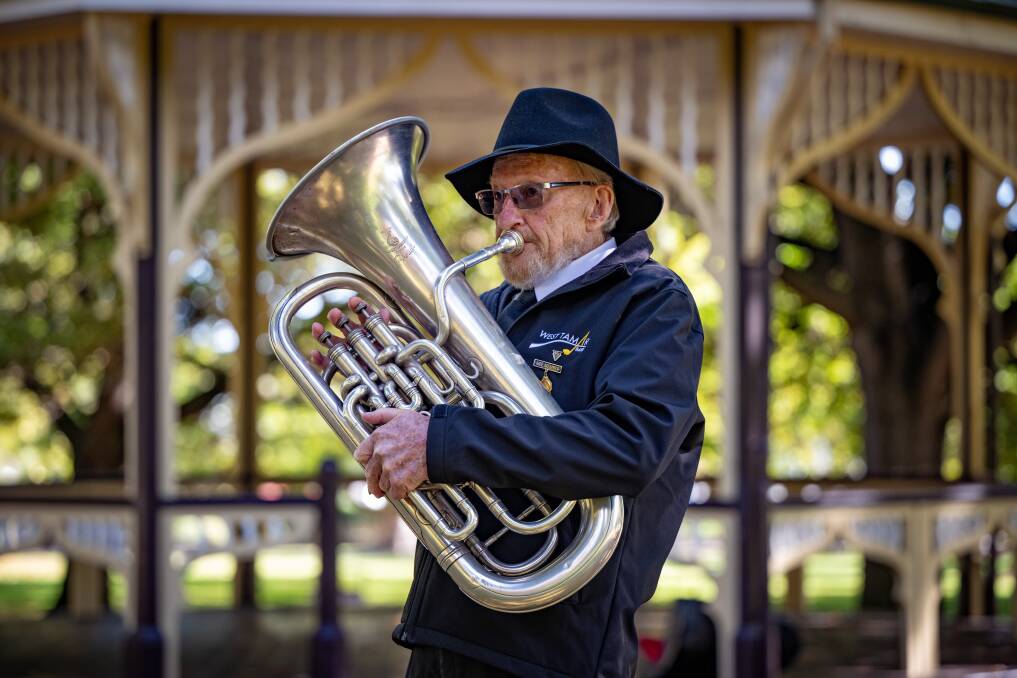 Neville Gray plays a tune on the euphonium. 