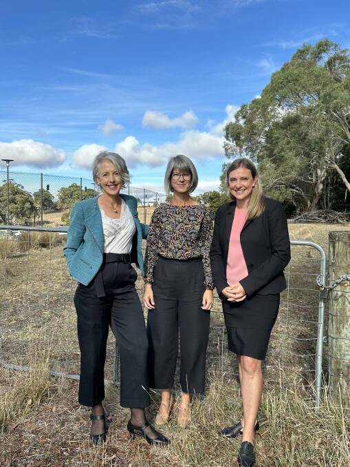 Greens leader Rosalie Woodruff, Greens candidate for Bass Cecily Rosol and ANMF Tasmania branch secretary Emily Shepherd. Picture supplied 