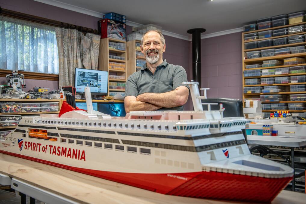 Ken Draeger with the Spirit of Tasmania V Lego ship.