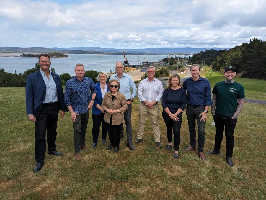 Deputy Premier Michael Ferguson and Premier Jeremy Rockliff were joined by a number of stakeholders at Bell Bay for the SunCable announcement. Picture supplied 