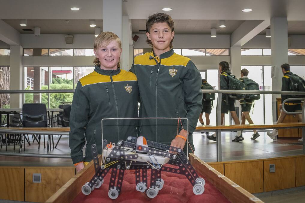 Cooper Styles (15) and Emmett Gale (15) from St Patrick's College with their "Return to Mars" project. Picture by Craig George