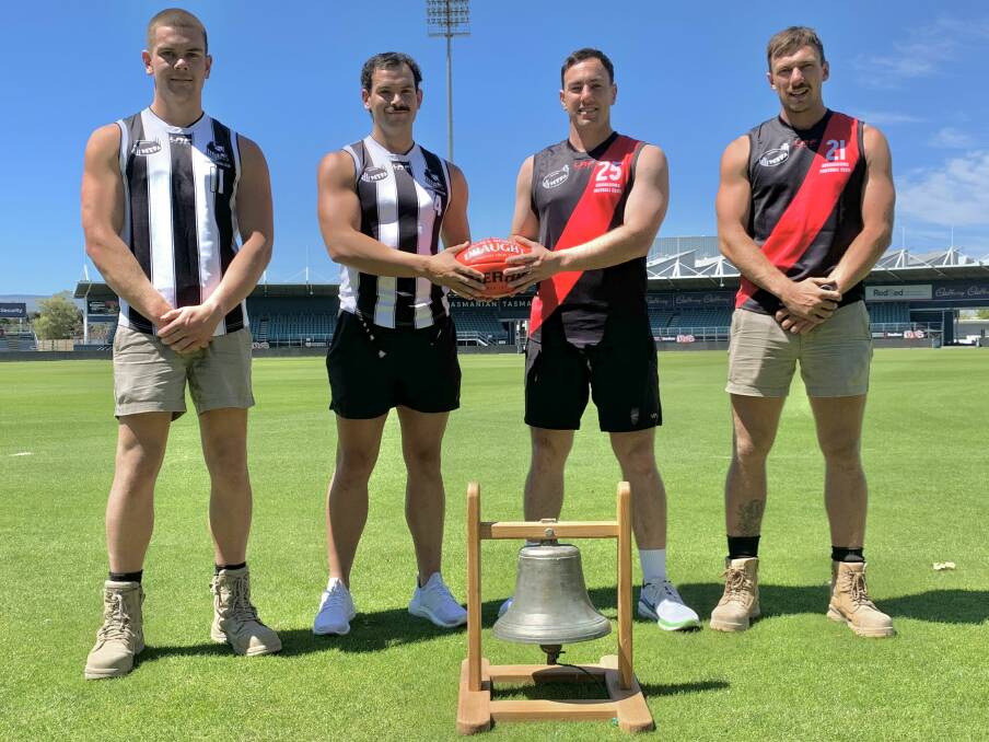Perth's Andy Potter and Will Haley alongside East Coast's Ethan Goldfinch and Shayne Goldfinch, repping the Ringarooma guernsey. Picture by Ben Hann