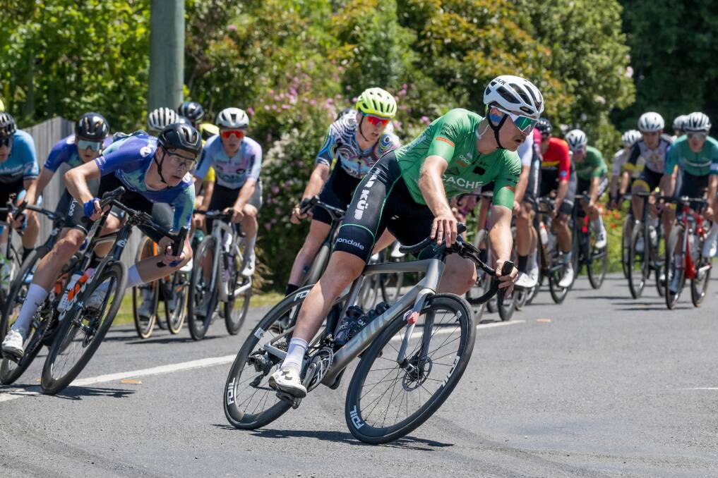 Tour of Tasmania turns from Auburn Road into Rowella Road on its way to the finish of stage one. Picture by Phillip Biggs