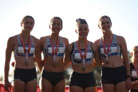 Tasmania's under-18 girls' 4x100m relay team of Chelsea Scolyer, Kayedel Smith, Izzy Wing and Issy Gray broke a state record. Picture by David Tarbotton