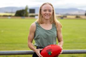 Tasmanian AFLW player Emma Humphries was part of Tasmania Football Club's launch of the Devils. Picture by Linda Higginson/Solstice Digital