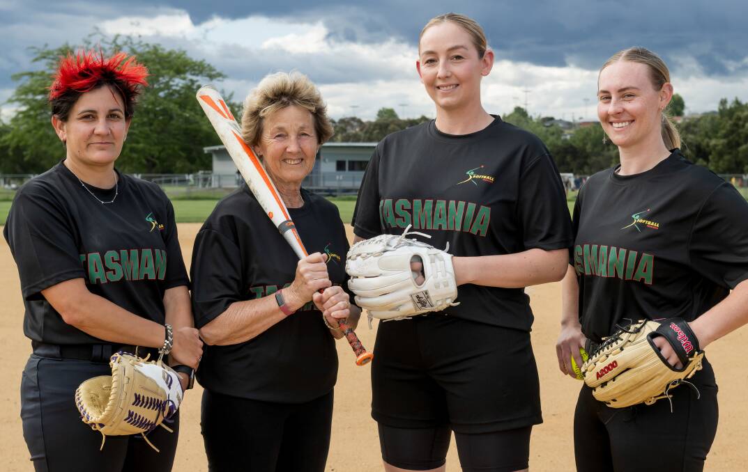 Claudia Matteo, Sheryl Burnie, Elizabeth Virieux and Sophie Tatnell will be a part of the Tasmanian side competing at the softball nationals. Picture by Phillip Biggs