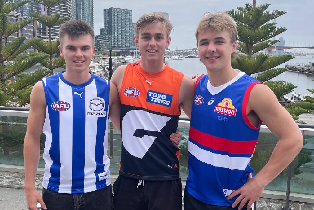 Colby McKercher, James Leake and Ryley Sanders were all taken in the first round of the AFL draft. Picture AFL Tasmania