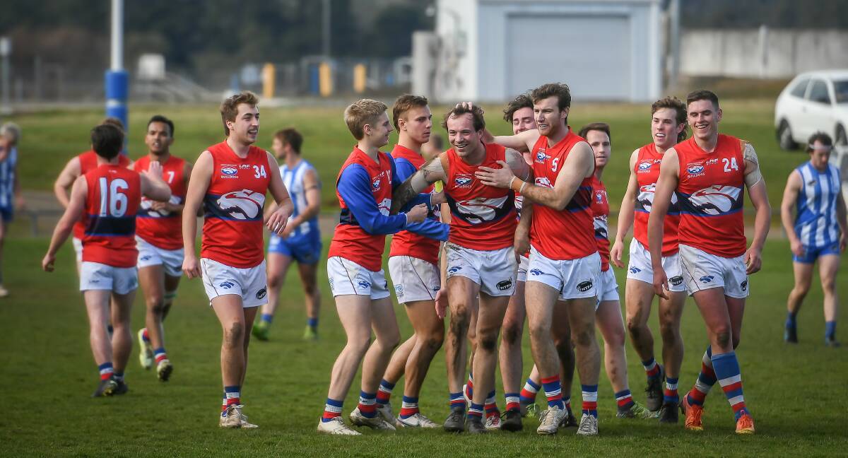 South Launceston celebrate a goal during the MND Big Freeze match against Deloraine. Picture by Craig George
