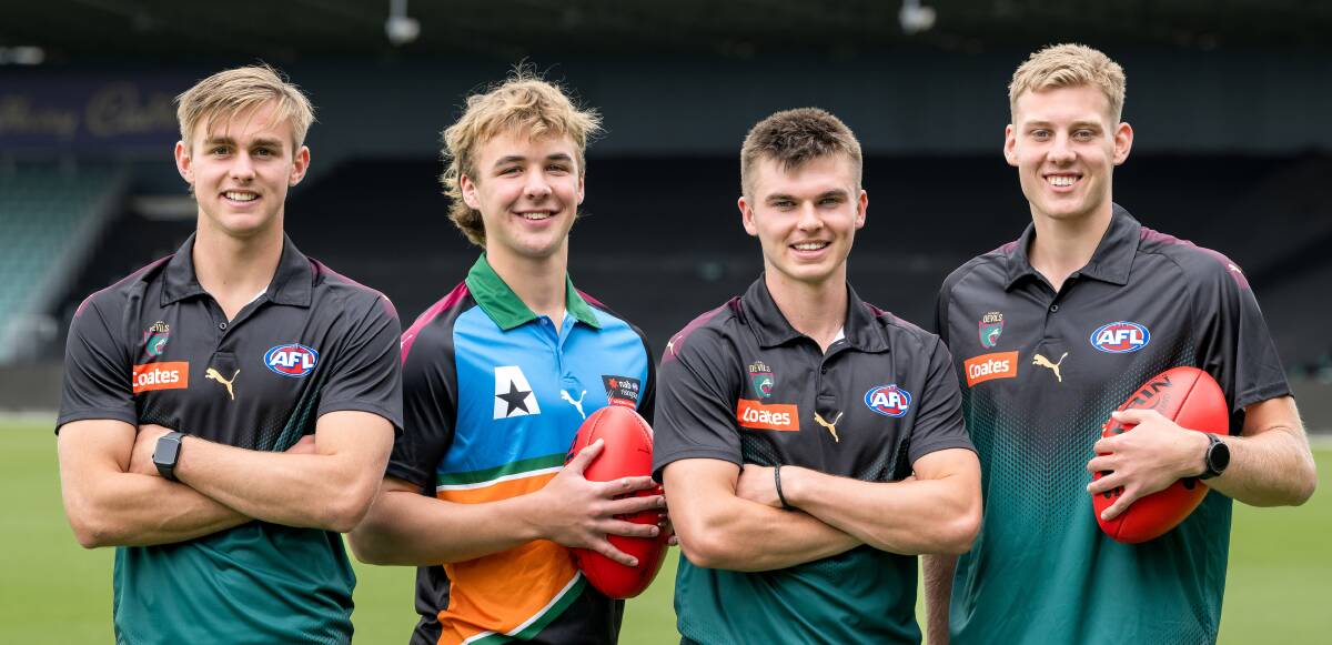 James Leake, Ryley Sanders, Colby McKercher and Arie Schoenmaker were all picked up at the AFL draft earlier in the week. Picture by Phillip Biggs