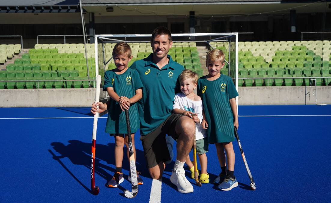 Eddie Ockenden with his sons Oscar, Fedde and Jip in Perth this week. Picture by Hockey Australia
