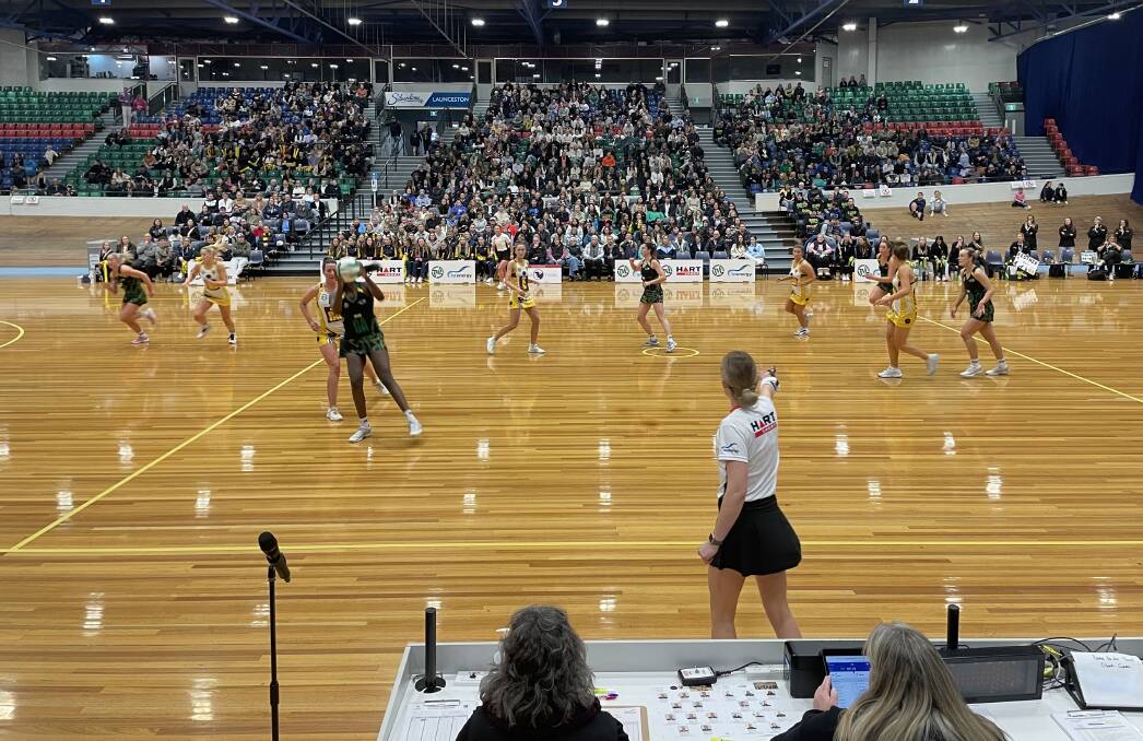 A good crowd at the Silverdome watches Northern Hawks versus Cavaliers in the Tasmanian Netball League grand final. Picture by Rob Shaw