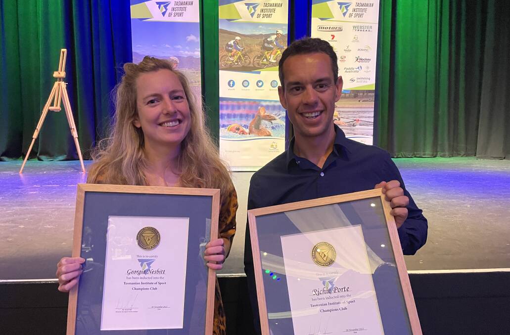 Tasmanian Institute of Sport Champions Club inductees Georgia Nesbitt and Richie Porte. Picture by Rob Shaw