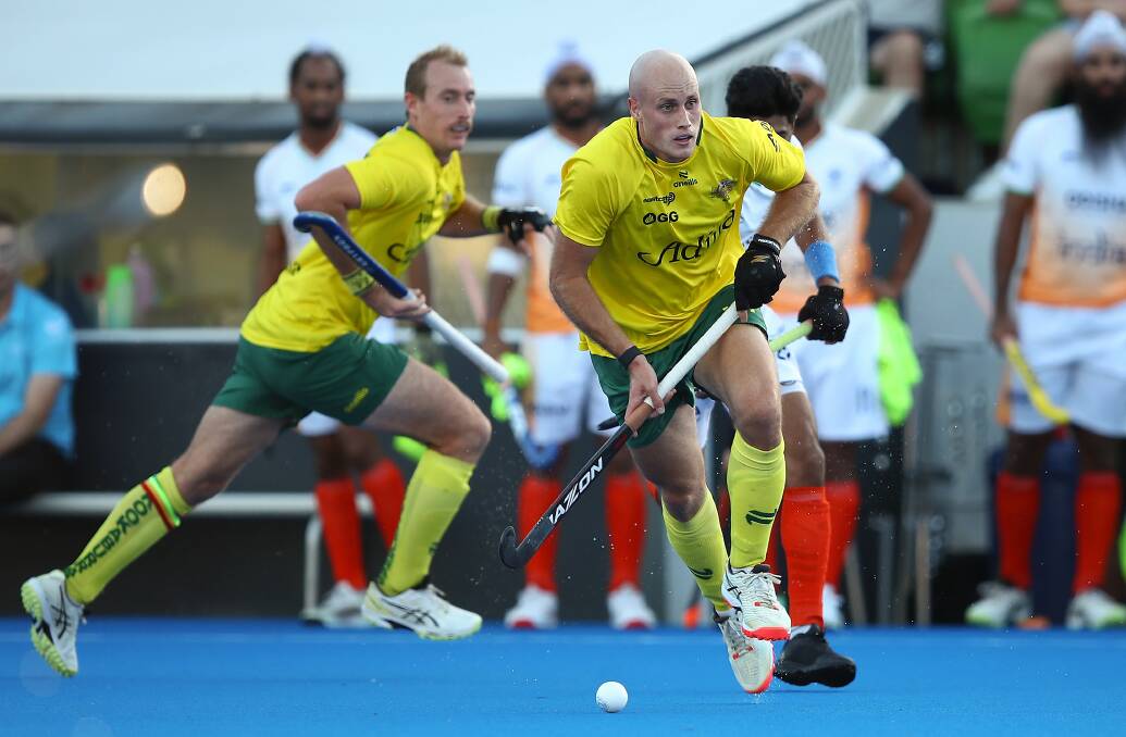 Kookaburra Jack Welch in action against India in Perth. Picture by Hockey Australia